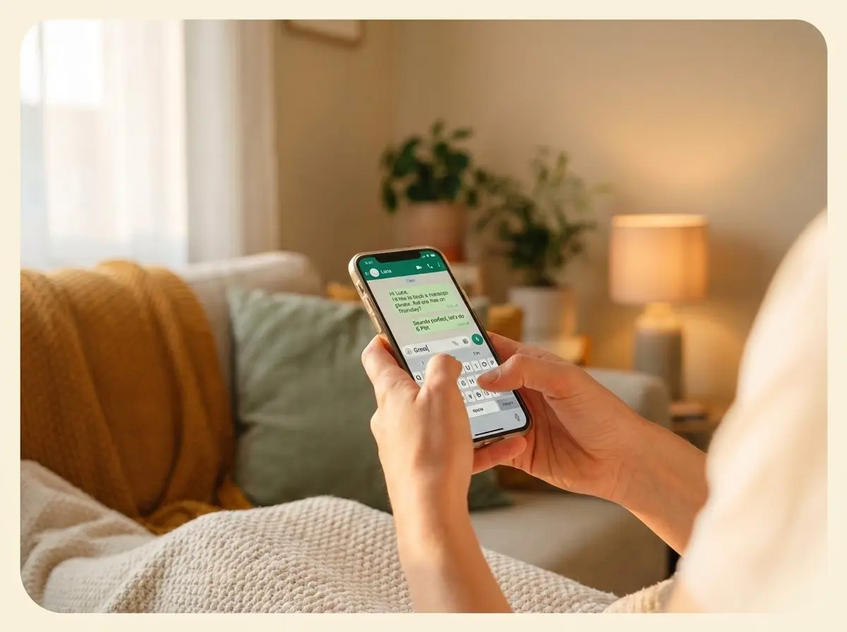 A person on a sofa booking a Luna massage on their phone